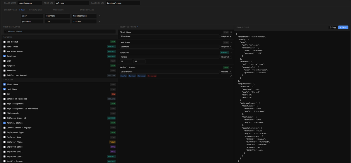 HubSolution Integration Builder interface